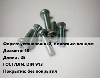Винт установочный, с плоским концом 10х25 DIN 913 без покрытия